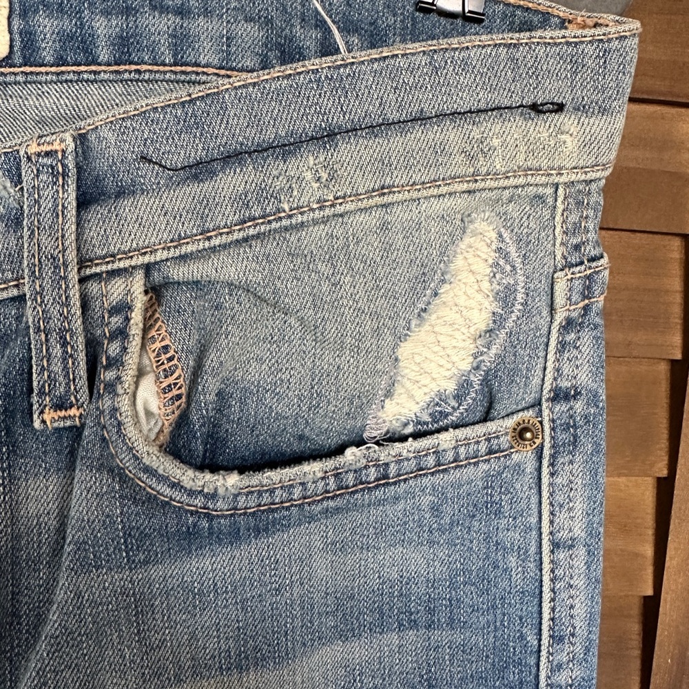Women's Blue Distressed Flare Jeans - Picture 5 of 10